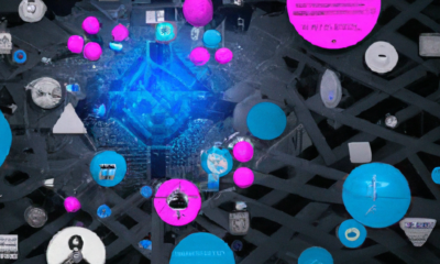 Create a visually striking image portraying IBM's new AI models being introduced to a diverse array of businesses, symbolized by futuristic, glowing digital networks interconnected with various indust