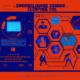 Create an image depicting a futuristic and dynamic scene that illustrates the intersection of cryptocurrency and U.S. elections. Show a vibrant digital marketplace, labeled Polymarket, bustling with t